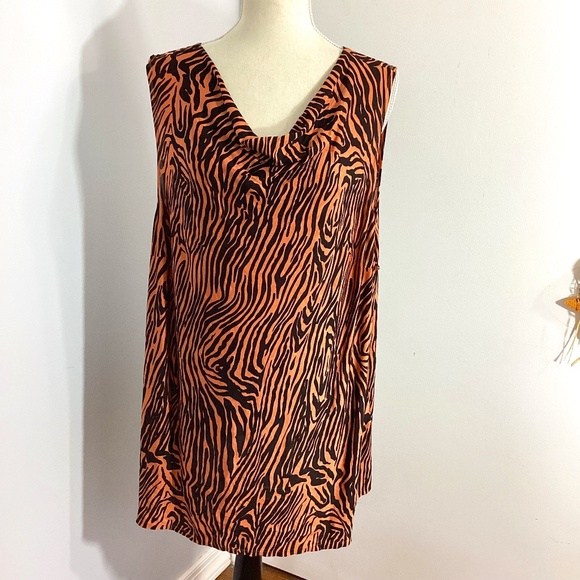 BOB MACKIE STUDIO PLUS SZ 3X SILK BLEND LIQUID KNIT COWL NECK TANK TOP ANIMAL - Picture 1 of 8